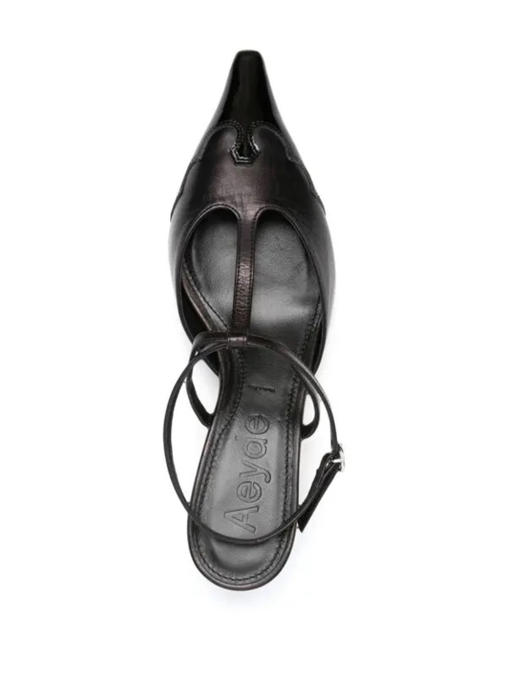 Aeyde Saga Black Leather T-Bar Pumps Kitten Heels